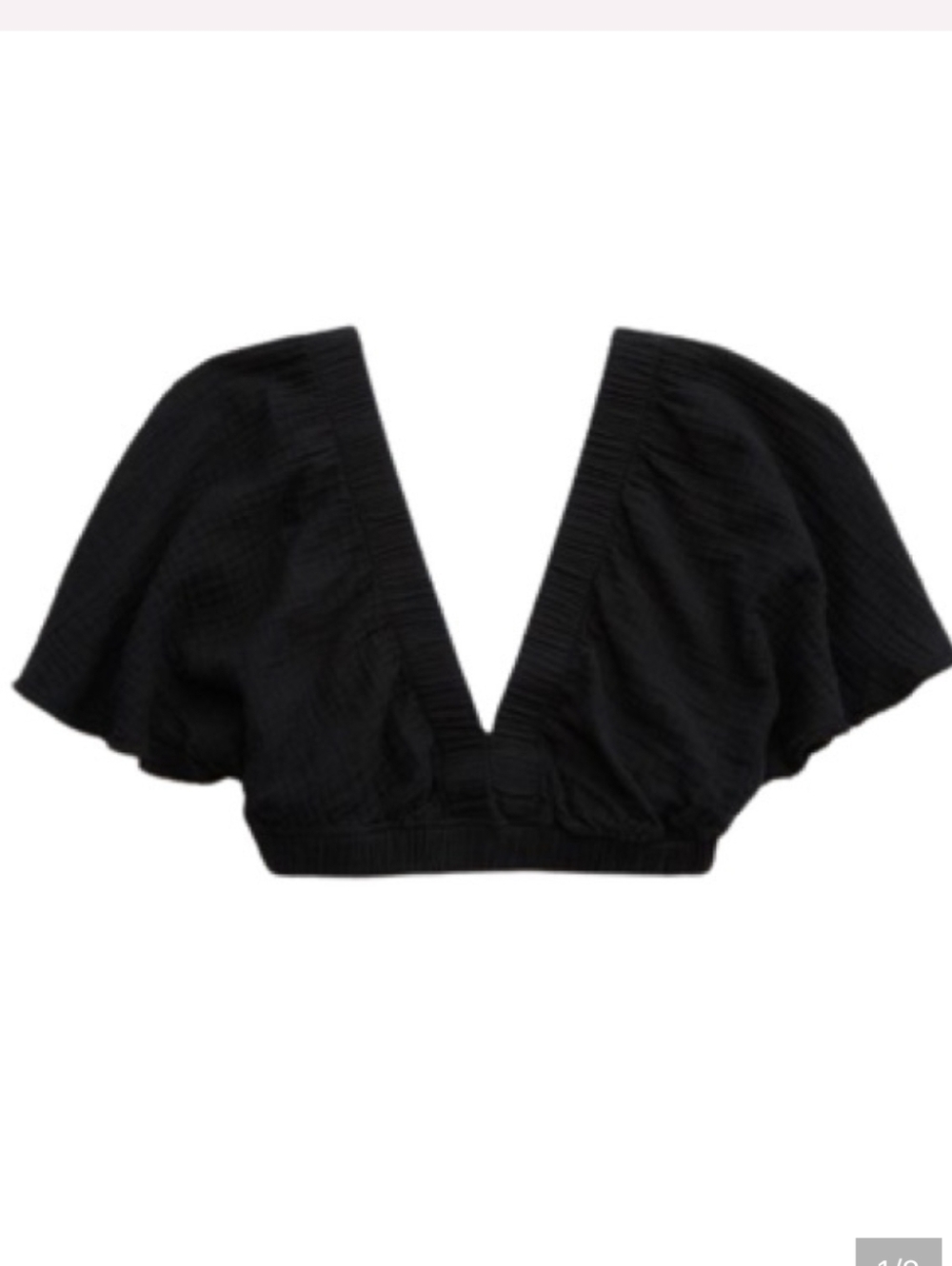 Black V Neck Gauzy Flutter Sleeve Top